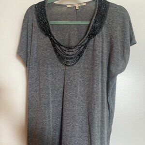 COLLECTIVE CONCEPTS Blue Washed Cotton Beaded Top